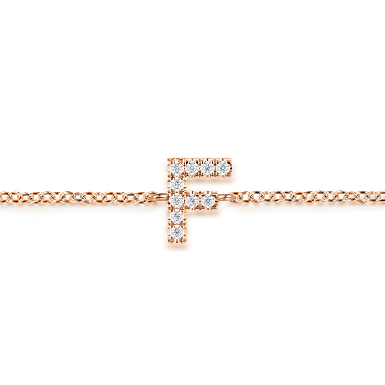 14K Pink Gold Diamond F Initial Chain Bracelet - 0.06 ct - Shot 2