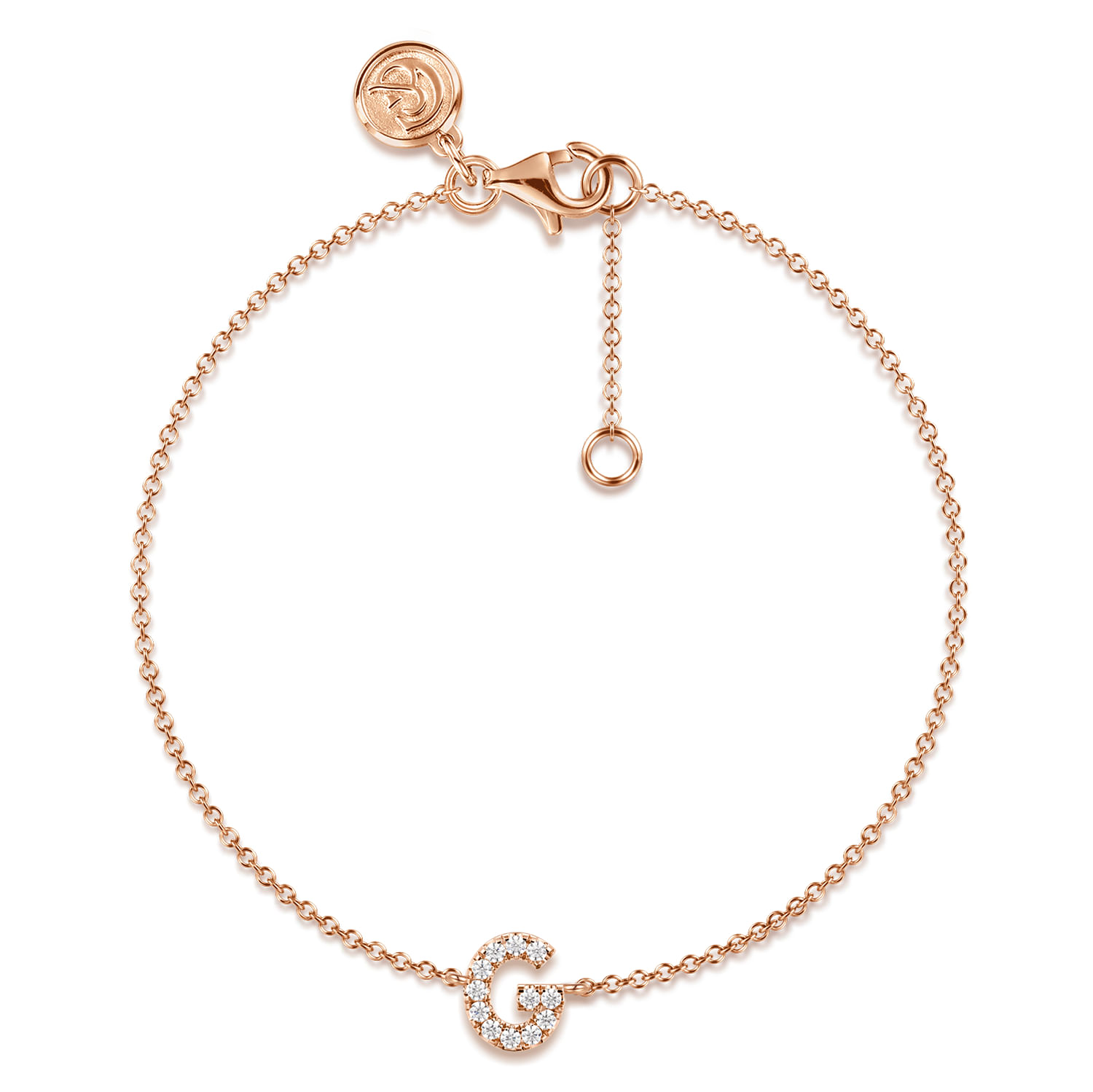 14K Pink Gold Diamond G Initial Chain Bracelet