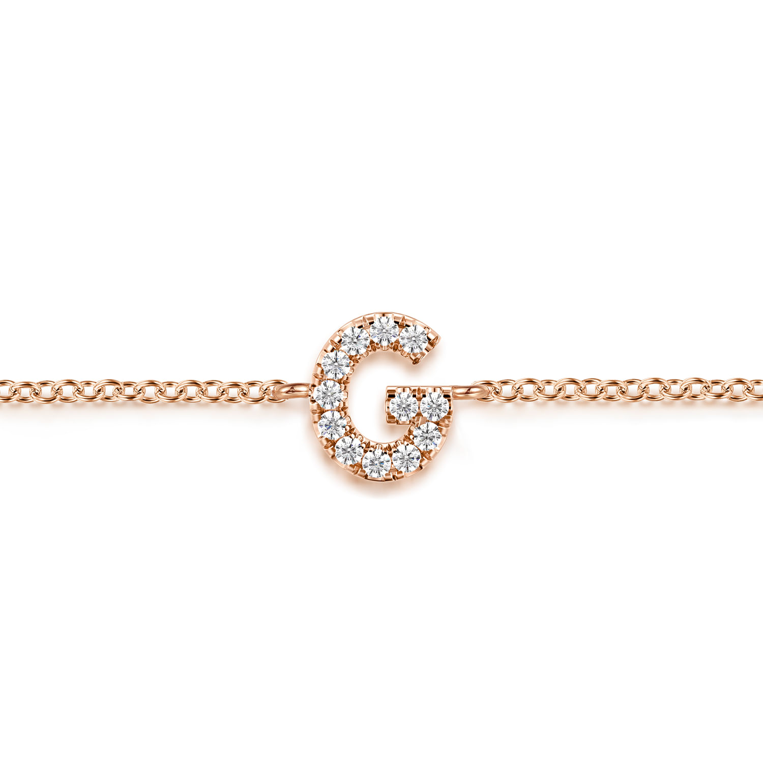 14K Pink Gold Diamond G Initial Chain Bracelet