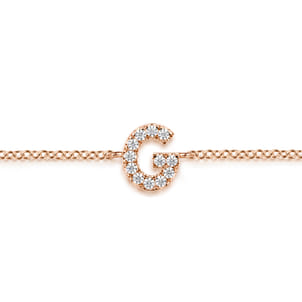 14K Pink Gold Diamond G Initial Chain Bracelet