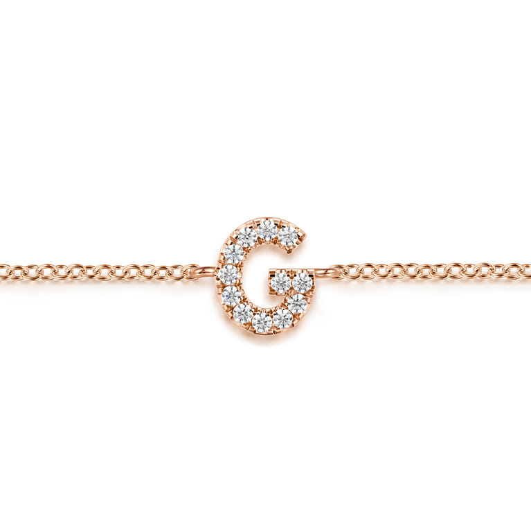 14K Pink Gold Diamond G Initial Chain Bracelet - 0.07 ct - Shot 2