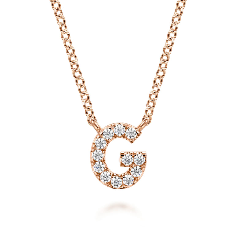 14K Pink Gold Diamond G Initial Pendant Necklace - 0.07 ct - Shot 1