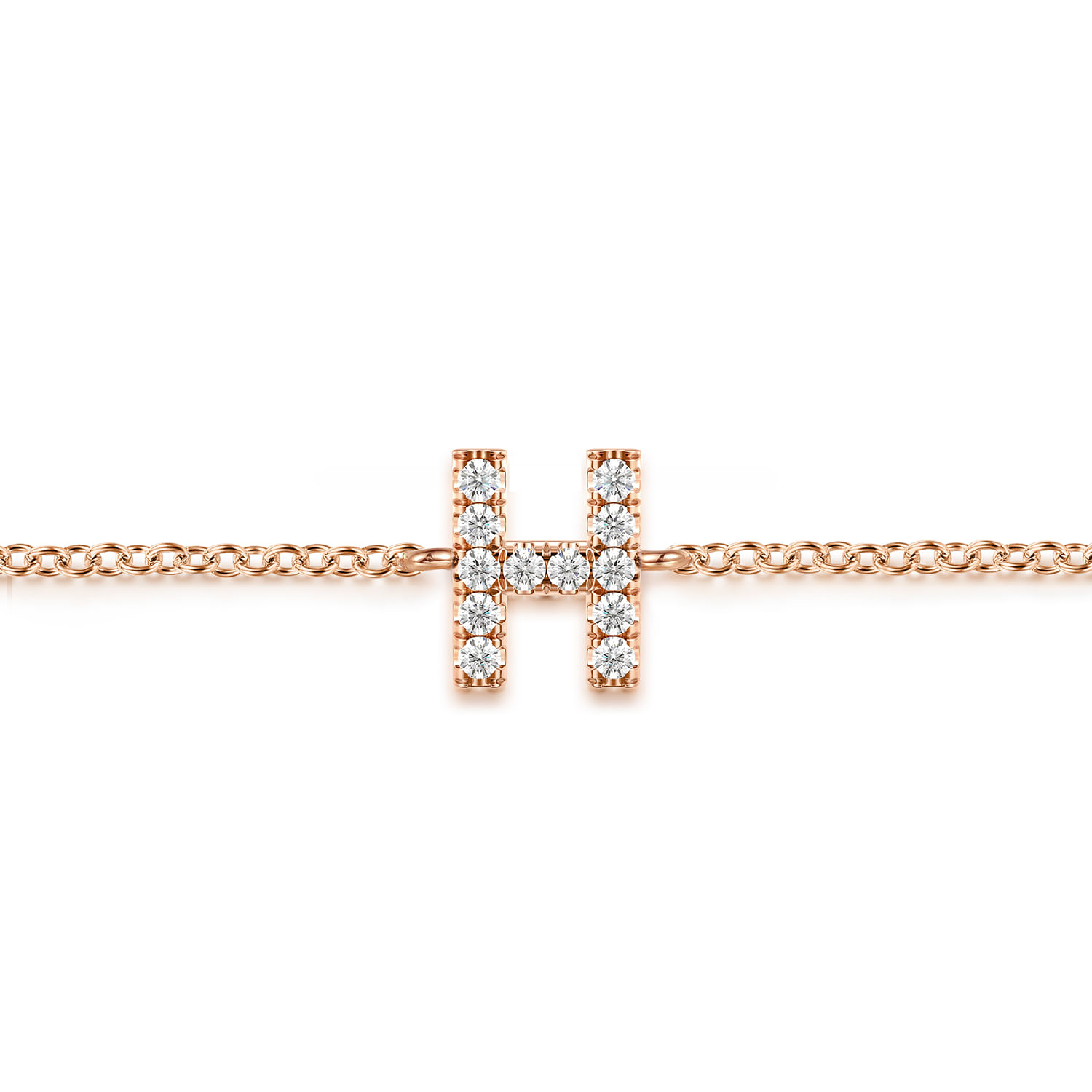 14K Pink Gold Diamond H Initial Chain Bracelet