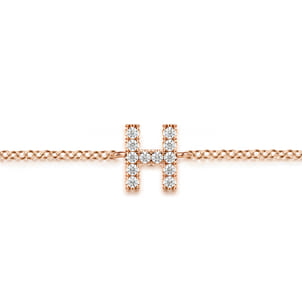 14K Pink Gold Diamond H Initial Chain Bracelet