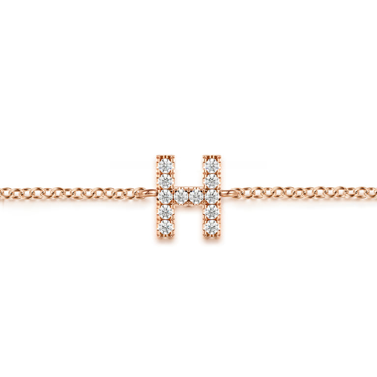 14K Pink Gold Diamond H Initial Chain Bracelet - 0.07 ct - Shot 2