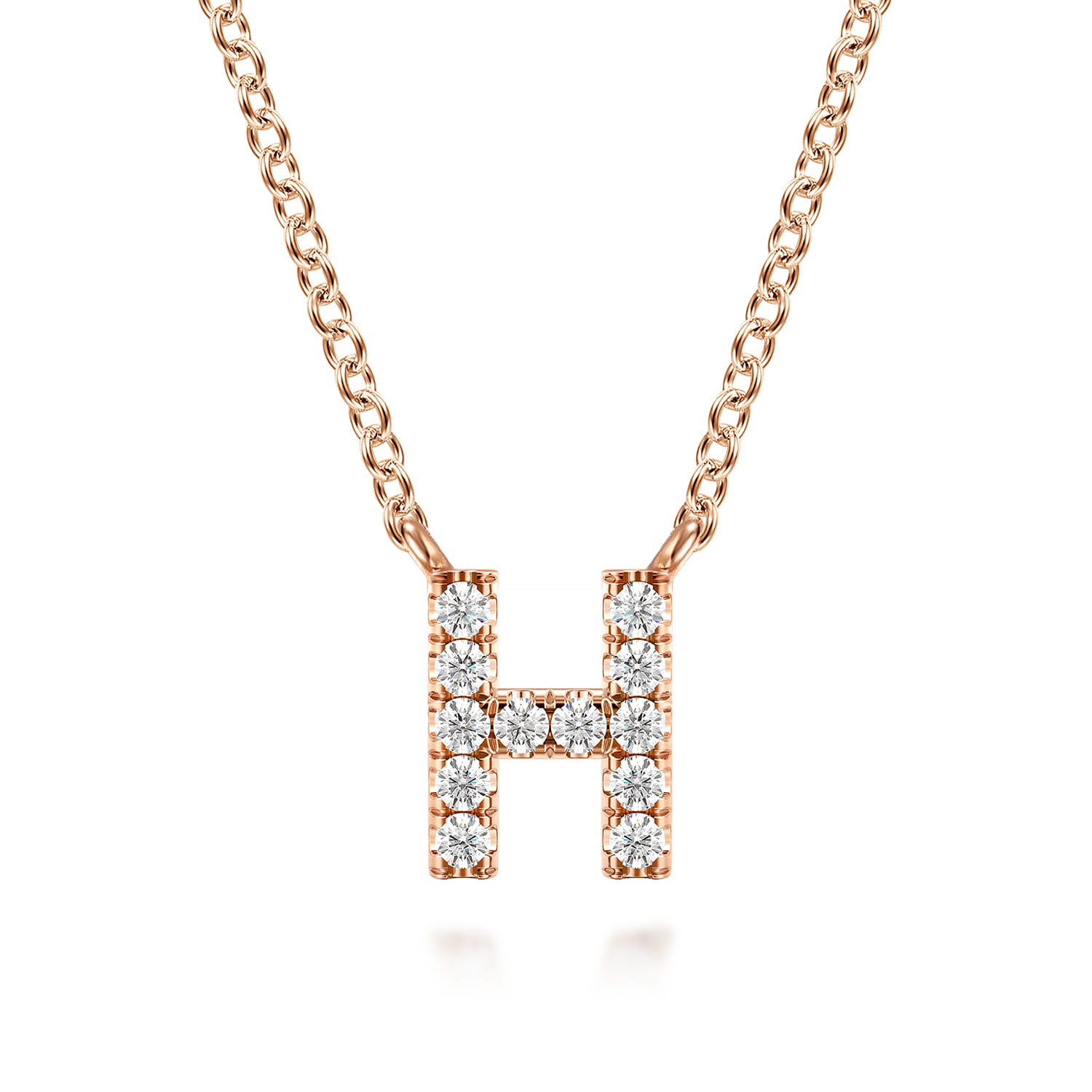 14K Pink Gold Diamond H Initial Pendant Necklace - 0.07 ct - Shot 1