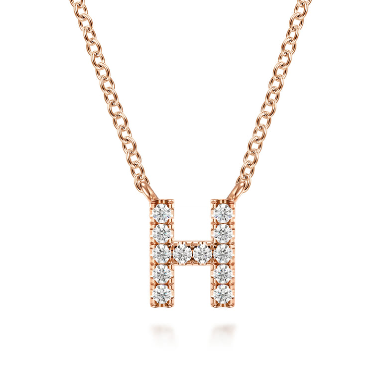 14K Pink Gold Diamond H Initial Pendant Necklace - 0.07 ct - Shot 1