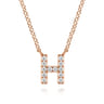 14K Pink Gold Diamond H Initial Pendant Necklace - 0.07 ct
