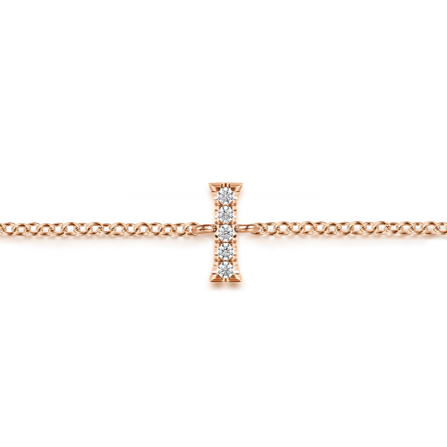 14K Pink Gold Diamond I Initial Chain Bracelet