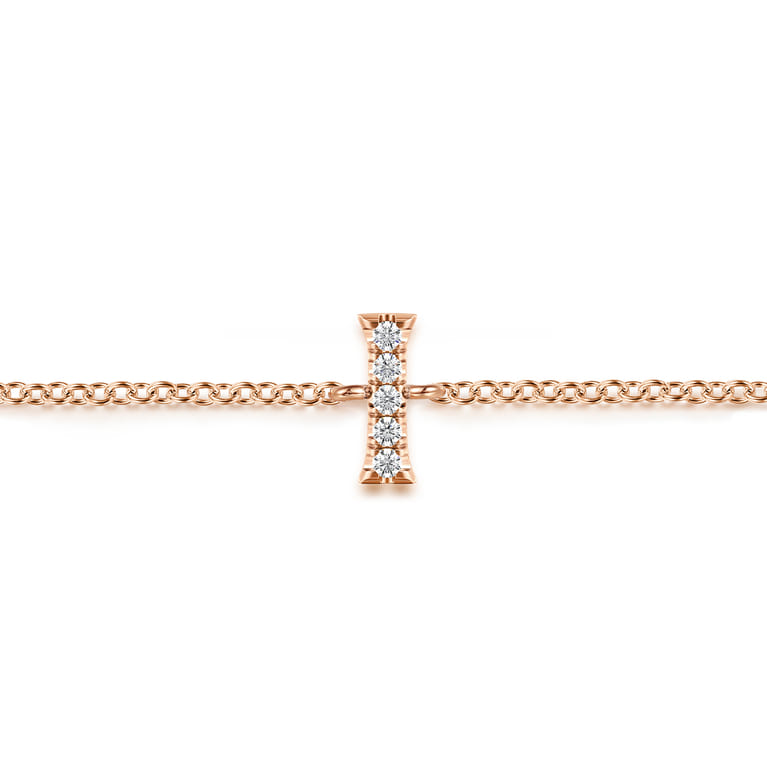 14K Pink Gold Diamond I Initial Chain Bracelet - 0.03 ct - Shot 2