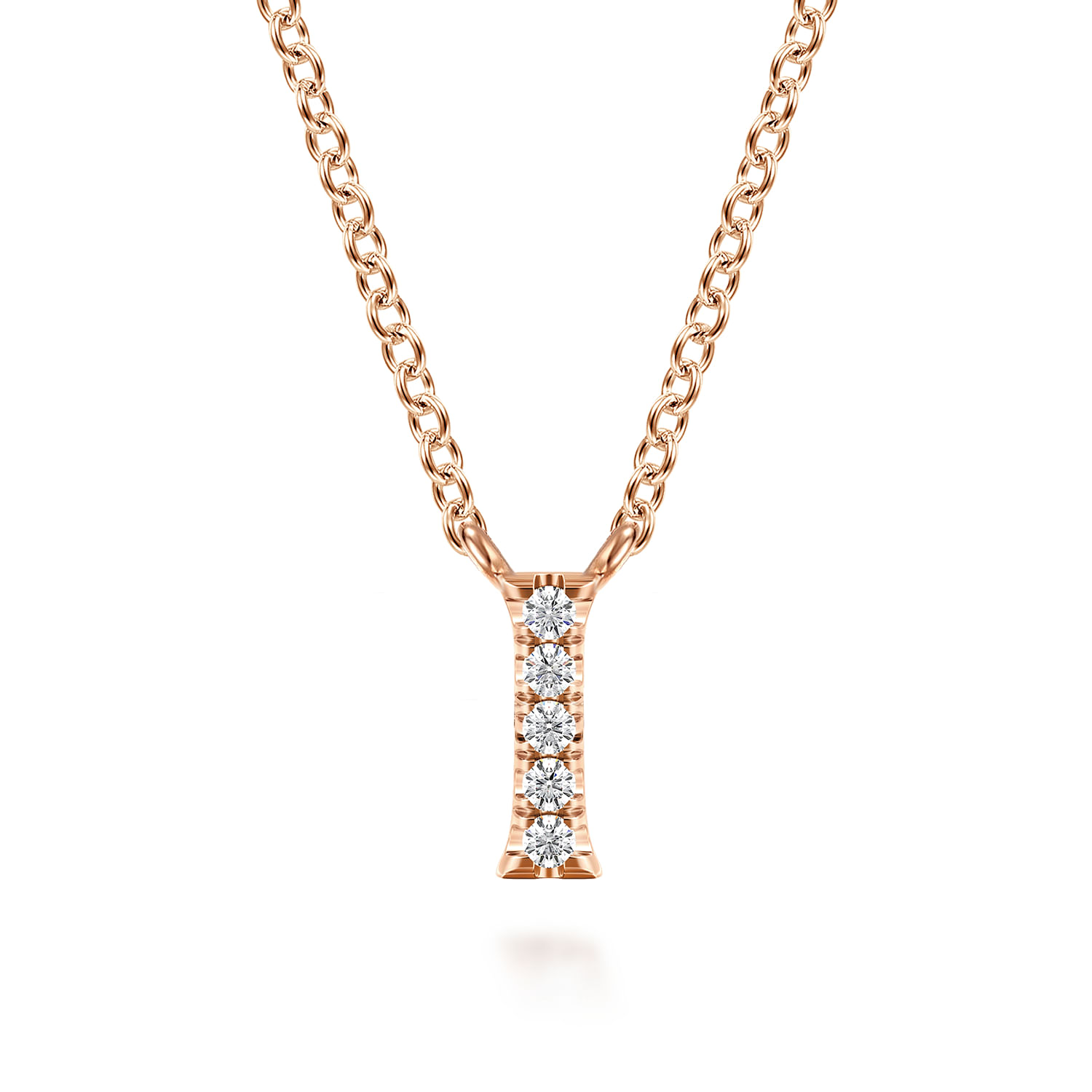 14K Pink Gold Diamond I Initial Pendant Necklace