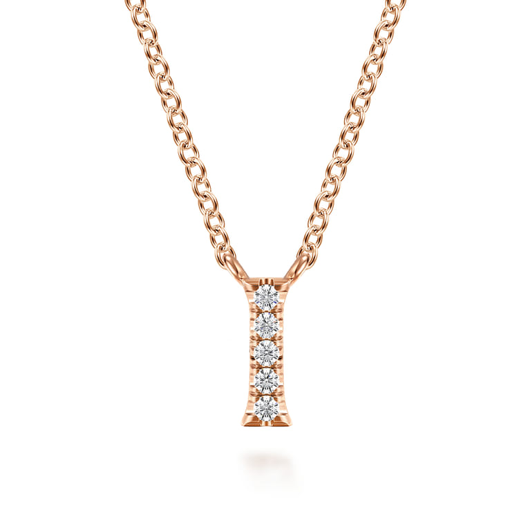 14K Pink Gold Diamond I Initial Pendant Necklace - 0.03 ct - Shot 1