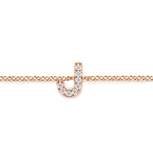 14K Pink Gold Diamond J Initial Chain Bracelet