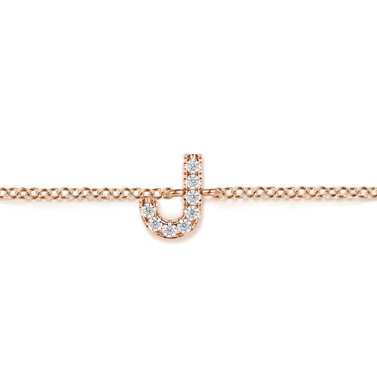 14K Pink Gold Diamond J Initial Chain Bracelet - 0.05 ct - Shot 2