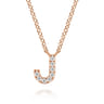 14K Pink Gold Diamond J Initial Pendant Necklace - 0.05 ct
