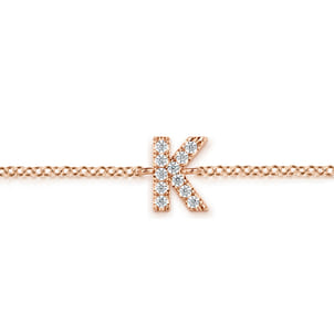 14K Pink Gold Diamond K Initial Chain Bracelet