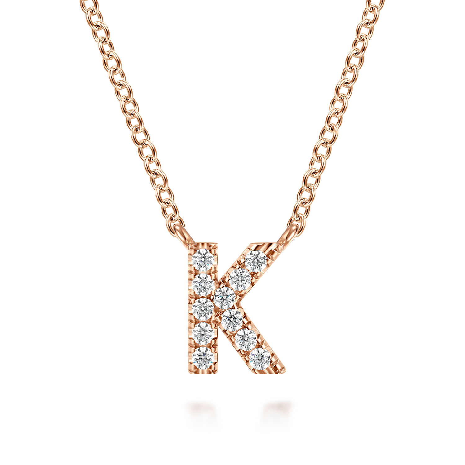 14K Pink Gold Diamond K Initial Pendant Necklace