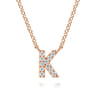 14K Pink Gold Diamond K Initial Pendant Necklace - 0.07 ct