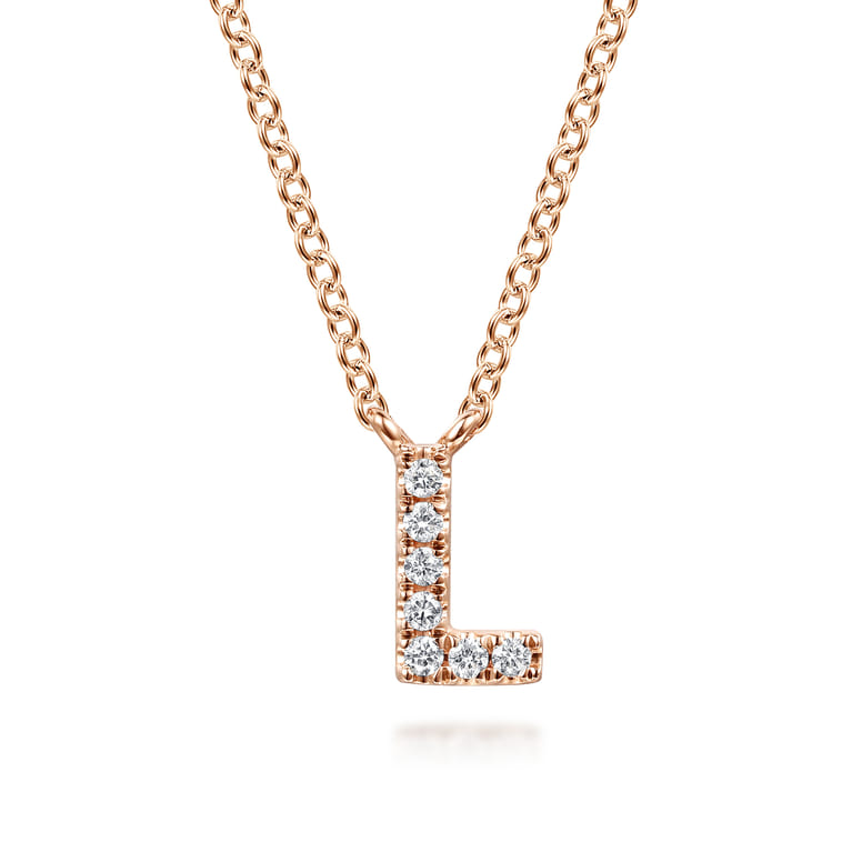 14K Pink Gold Diamond L Initial Pendant Necklace - 0.04 ct - Shot 1