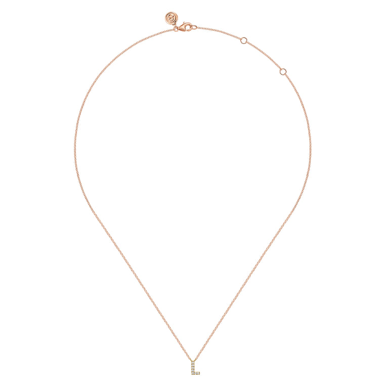 14K Pink Gold Diamond L Initial Pendant Necklace - 0.04 ct - Shot 2