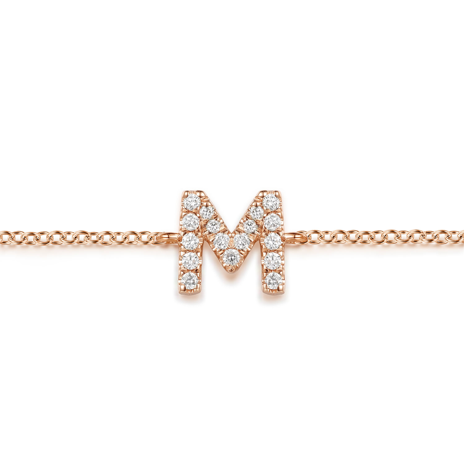 14K Pink Gold Diamond M Initial Chain Bracelet