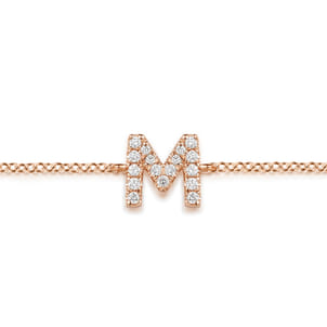 14K Pink Gold Diamond M Initial Chain Bracelet
