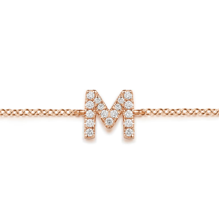 14K Pink Gold Diamond M Initial Chain Bracelet - 0.09 ct - Shot 2