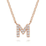 14K Pink Gold Diamond M Initial Pendant Necklace - 0.09 ct