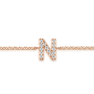 14K Pink Gold Diamond N Initial Chain Bracelet