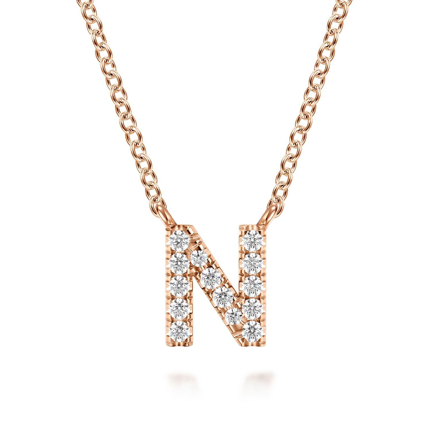 14K Pink Gold Diamond N Initial Pendant Necklace