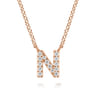 14K Pink Gold Diamond N Initial Pendant Necklace - 0.08 ct