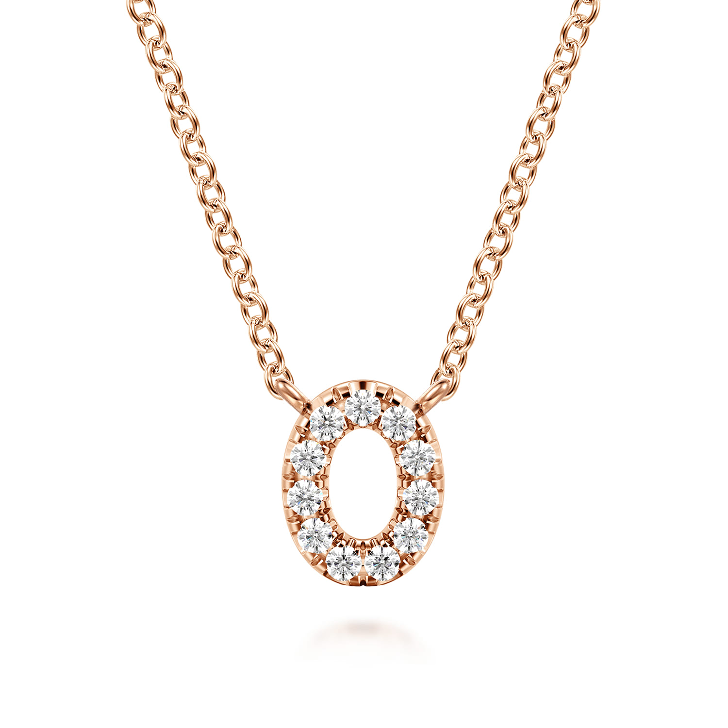 14K Pink Gold Diamond O Initial Pendant Necklace - 0.07 ct - Shot 1
