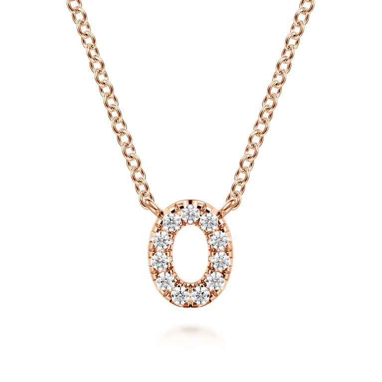 14K Pink Gold Diamond O Initial Pendant Necklace - 0.07 ct - Shot 1