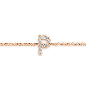 14K Pink Gold Diamond P Initial Chain Bracelet
