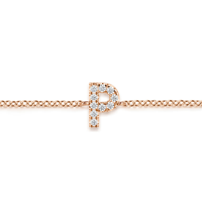 14K Pink Gold Diamond P Initial Chain Bracelet - 0.06 ct - Shot 2