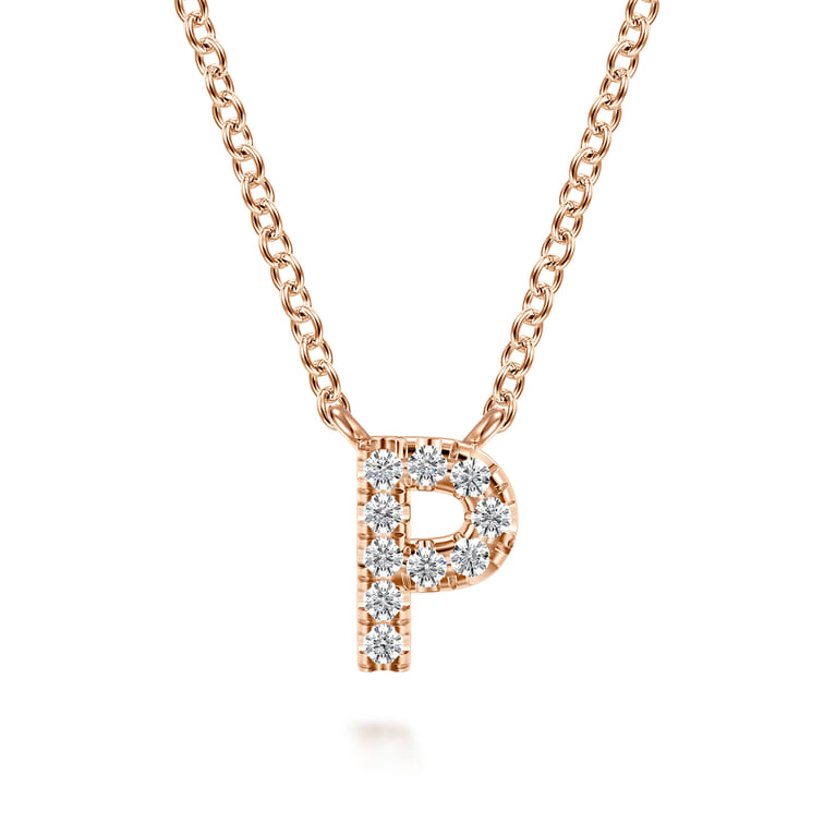 14K Pink Gold Diamond P Initial Pendant Necklace - 0.06 ct - Shot 1