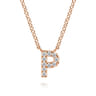 14K Pink Gold Diamond P Initial Pendant Necklace - 0.06 ct