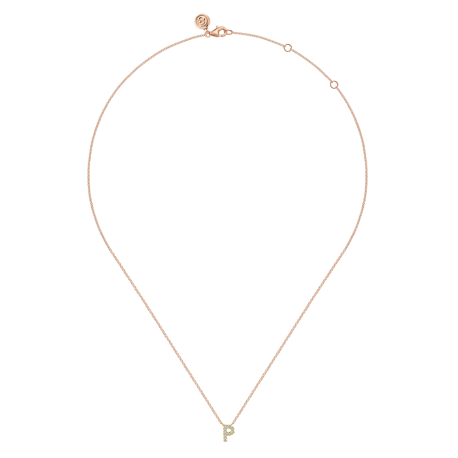 14K Pink Gold Diamond P Initial Pendant Necklace