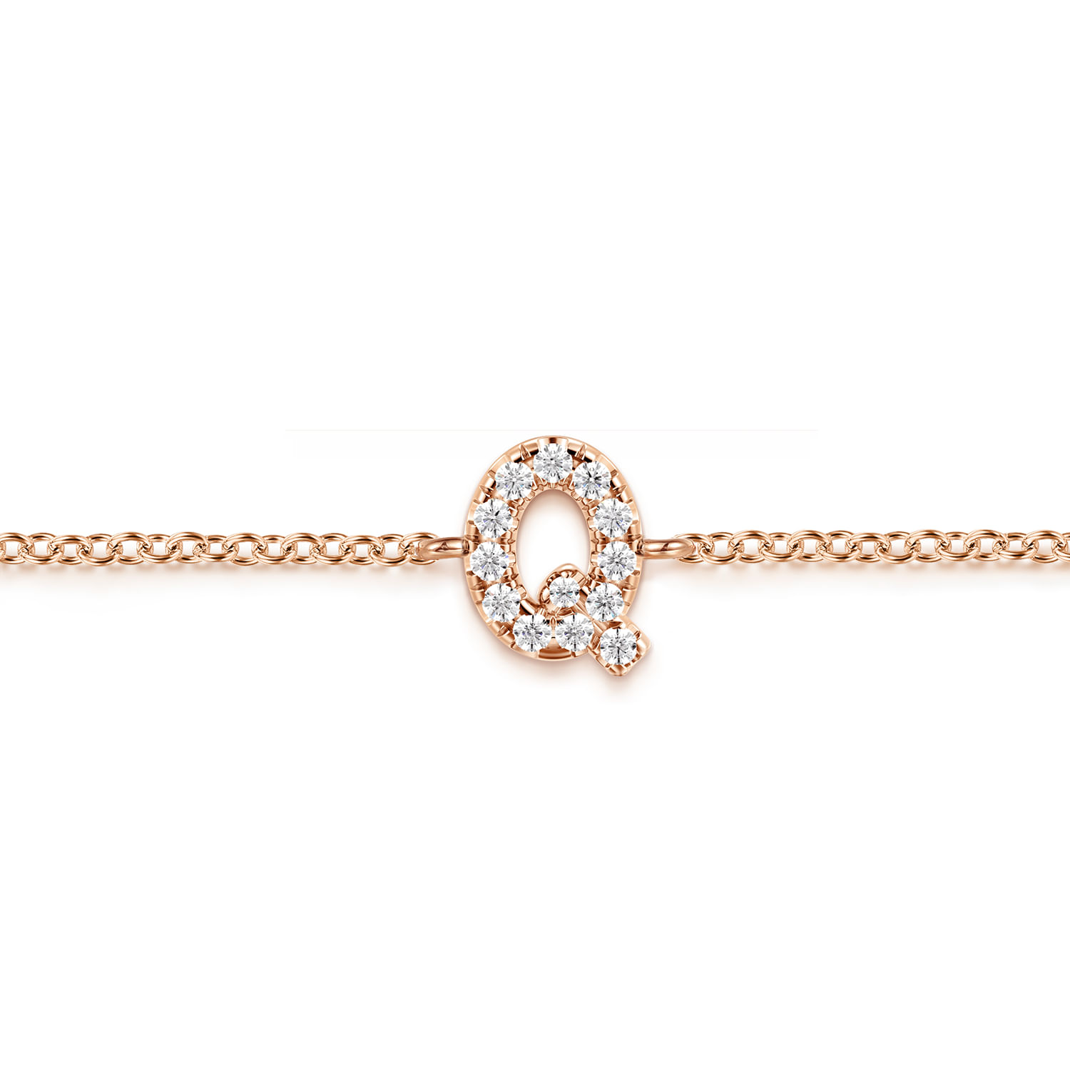 14K Pink Gold Diamond Q Initial Chain Bracelet