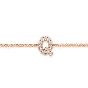 14K Pink Gold Diamond Q Initial Chain Bracelet