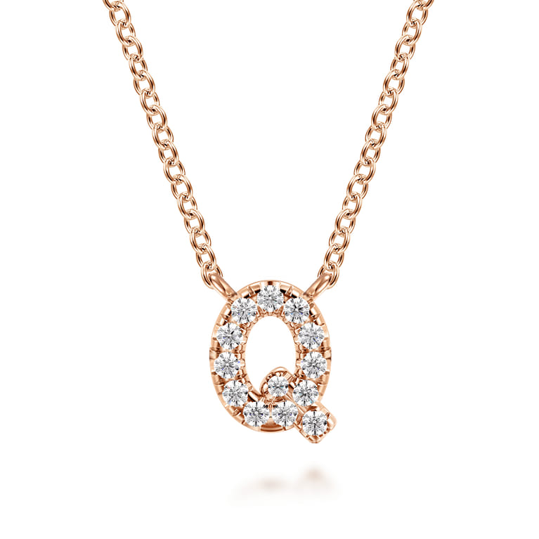 14K Pink Gold Diamond Q Initial Pendant Necklace - 0.08 ct - Shot 1