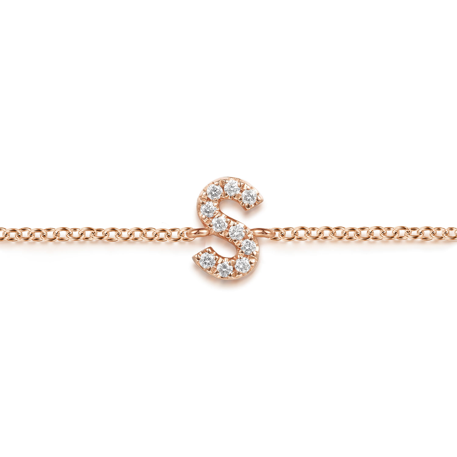 14K Pink Gold Diamond S Initial Chain Bracelet