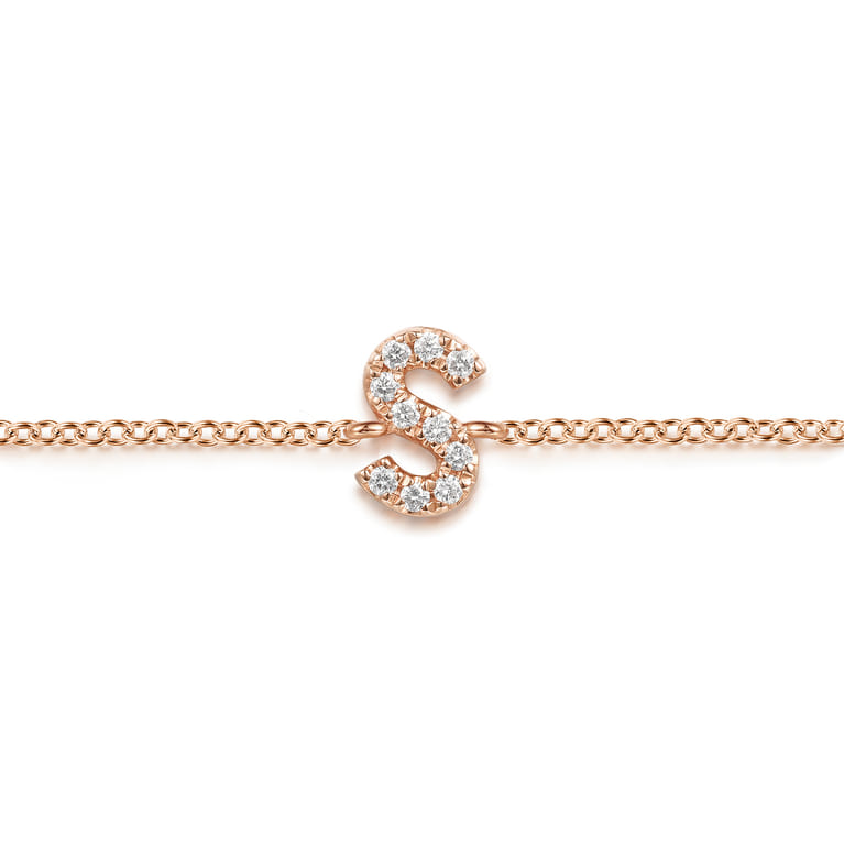 14K Pink Gold Diamond S Initial Chain Bracelet - 0.06 ct - Shot 2