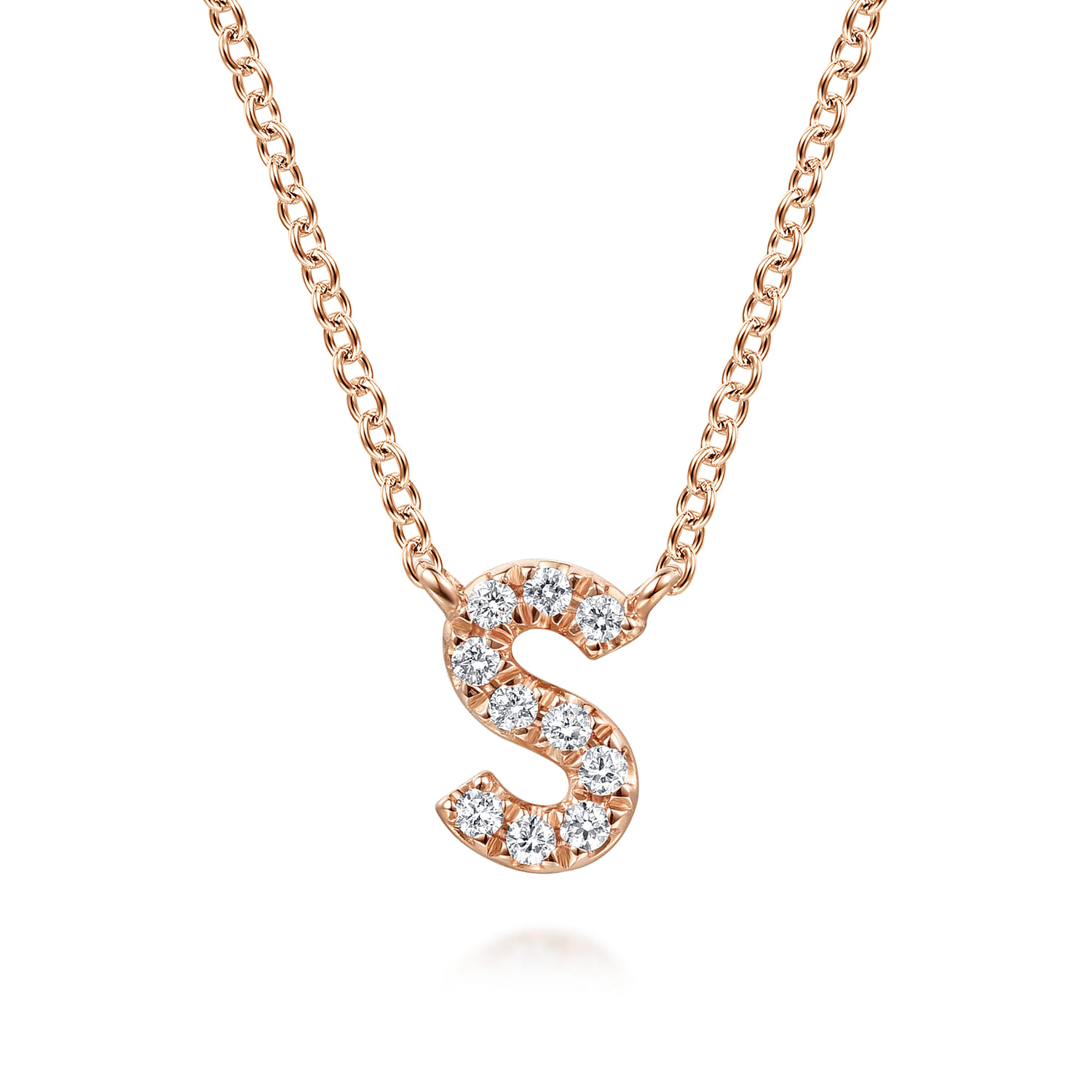 14K Pink Gold Diamond S Initial Pendant Necklace - 0.06 ct - Shot 1