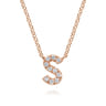 14K Pink Gold Diamond S Initial Pendant Necklace - 0.06 ct