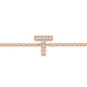 14K Pink Gold Diamond T Initial Chain Bracelet