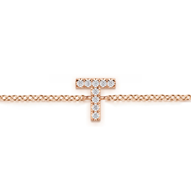 14K Pink Gold Diamond T Initial Chain Bracelet - 0.05 ct - Shot 2