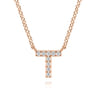 14K Pink Gold Diamond T Initial Pendant Necklace - 0.05 ct
