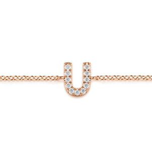 14K Pink Gold Diamond U Initial Chain Bracelet