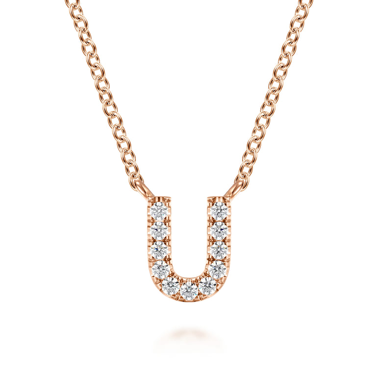 14K Pink Gold Diamond U Initial Pendant Necklace - 0.07 ct - Shot 1